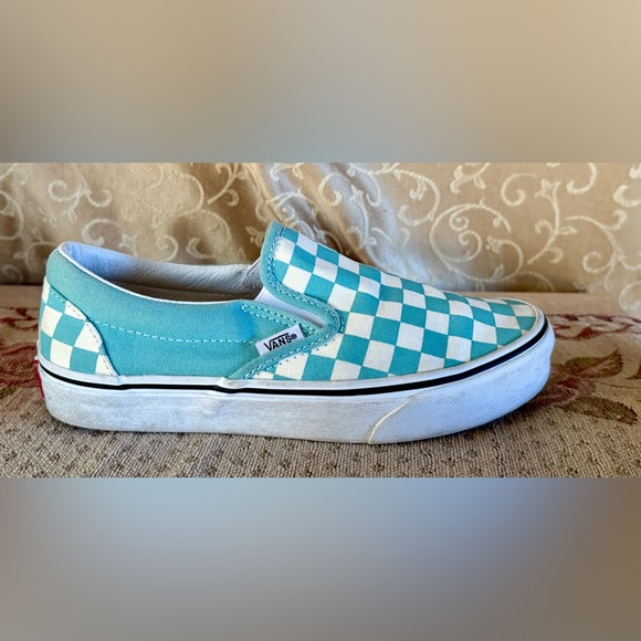 Vans Classic Slip-On Sneakers Aqua Haze Checkerboard Size 5 Men’s 6.5 Women’s - Picture 12 of 14